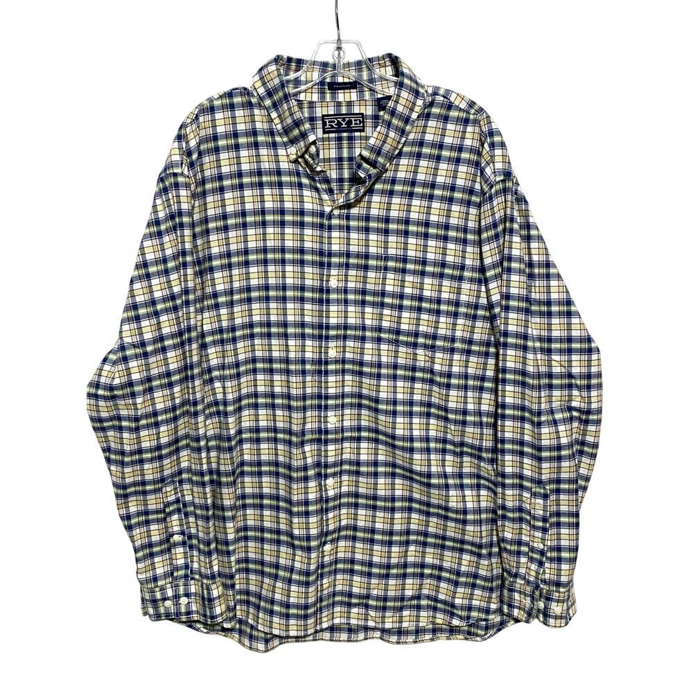 Rye Button Down Oxford Plaid LS Cotton Shirt XXL Short Preppy Office Business